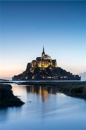 High tide at dusk. Mont-Saint-Michel, Normandy, France. Stock Photo - Rights-Managed, Code: 879-09033312