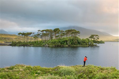 simsearch:6129-09057796,k - Photographer in front of Pine Island on Derryclare Lake. Connemara, Co. Galway, Connacht province, Ireland. Photographie de stock - Rights-Managed, Code: 879-09033344