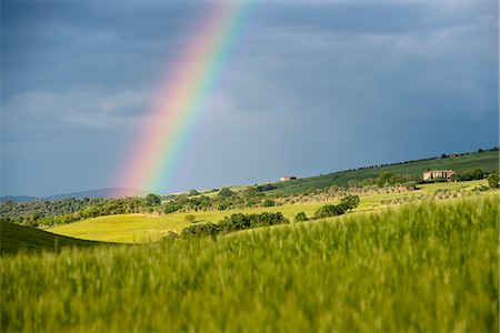 Italy, Tuscany, Siena District, Orcia Valley - rainbow after the storm Foto de stock - Con derechos protegidos, Código: 879-09033475