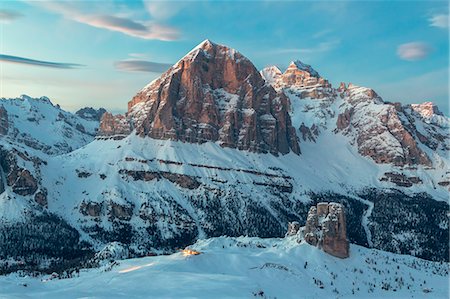 Europe, Italy, Veneto, Belluno. Tofane and Cinque Torri in winter views from Nuvolau, Dolomites Stock Photo - Rights-Managed, Code: 879-09033575