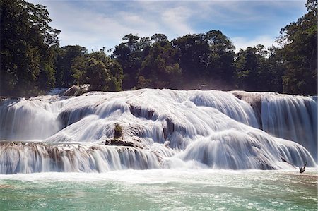 scenic and waterfall - Agua Azul Waterfalls, Chiapas, Mexico. Foto de stock - Con derechos protegidos, Código: 879-09043356