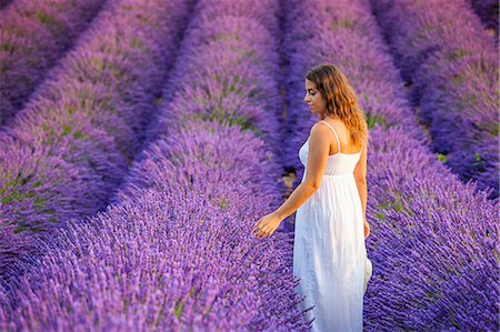 simsearch:6129-09057750,k - Woman in a lavender field. Plateau de Valensole, Alpes-de-Haute-Provence, Provence-Alpes-Côte d'Azur, France, Europe. Foto de stock - Con derechos protegidos, Código: 879-09043514