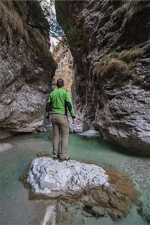 simsearch:879-09043654,k - Dolomites, Belluno, Veneto, Italy. Hiker admires the narrow gorge of the Val soffia, Mis valley Stock Photo - Rights-Managed, Code: 879-09043660