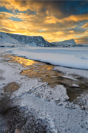 simsearch:879-09043350,k - Haukland - Lofoten Islands,Norway a colorful golden sunrise at Haukland Photographie de stock - Rights-Managed, Code: 879-09043731
