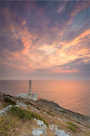 faro - Otranto, province of Lecce, Salento, Apulia, Italy. Sunrise at the lighthouse Faro della Palasc"a,the most easterly point of the Italian mainland. Stock Photo - Rights-Managed, Code: 879-09099961