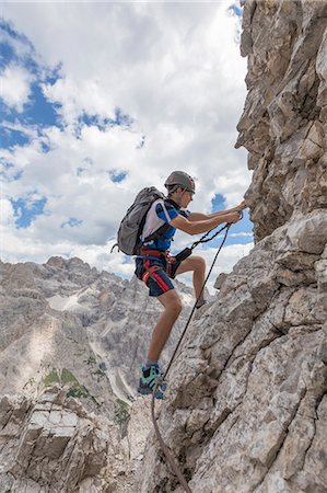 simsearch:879-09021000,k - Climber on the via ferrata Cengia Gabriella, Popera group, Giralba, Sexten Dolomites, Belluno, Veneto, Italy Photographie de stock - Rights-Managed, Code: 879-09100473