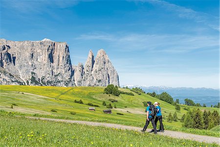 simsearch:6129-09086906,k - Alpe di Siusi/Seiser Alm, Dolomites, South Tyrol, Italy. Hikers on the Alpe di Siusi Photographie de stock - Rights-Managed, Code: 879-09100602