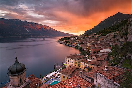 Limone del Garda at Sunset, Brescia province, Lombardy, Italy. Stock Photo - Rights-Managed, Code: 879-09100766