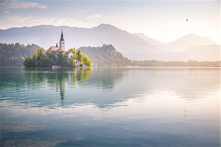 sunrise in the alps - Bled Island and Lake Bled. Bled, Upper Carniolan region, Slovenia. Stock Photo - Rights-Managed, Code: 879-09100948