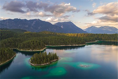 southern germany - Aerial view of Eibsee, Garmisch Partenkirchen, Bayern Alps, Germany Stock Photo - Rights-Managed, Code: 879-09100979
