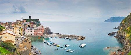 fall city - Vernazza, 5 Terre, Liguria, Italy. Panoramic vivew of Vernazza Stock Photo - Rights-Managed, Code: 879-09128803