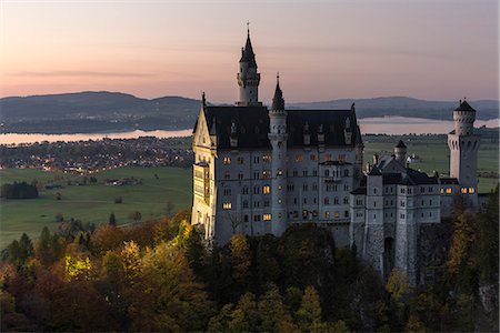 swabia - Neuschwanstein castle at dusk. Schwangau, Schwaben, Bavaria, Germany. Stock Photo - Rights-Managed, Code: 879-09128973