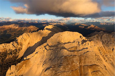 Aerial view of Latemar massif at sunset, Dolomites, South Tyrol, Italy Stock Photo - Rights-Managed, Code: 879-09129223