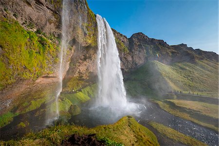 Seljalandsfoss waterfall in summer, Southern Iceland, Iceland Stock Photo - Rights-Managed, Code: 879-09129333