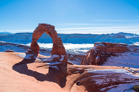 red rocks - Delicate Arch in winter season, Arches National Park, Moab, Utah, USA Stock Photo - Rights-Managed, Code: 879-09188978