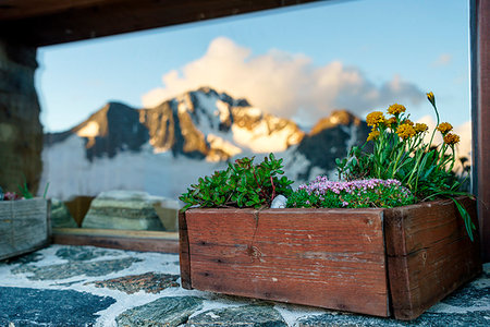 simsearch:879-09191763,k - Mount Disgrazia reflected into the window of Del Grande Camerini Refuge at sunset, Chiareggio, Valmalenco, Province of Sondrio, Lombardy, Italy Stock Photo - Rights-Managed, Code: 879-09188986