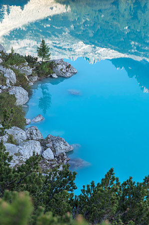 simsearch:879-09099935,k - View of Lake Sorapiss, Sorapiss Lake, Dolomites, Veneto, Italy Stock Photo - Rights-Managed, Code: 879-09188999