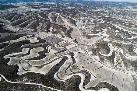 Aerial view of drylands farming. Castejon de Monegros, Huesca, Aragon, Spain, Europe Stock Photo - Rights-Managed, Code: 879-09189059