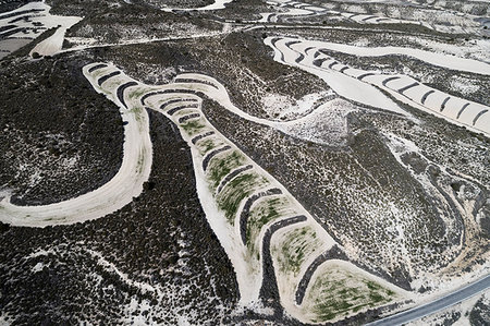 Aerial view of drylands farming. Castejon de Monegros, Huesca, Aragon, Spain, Europe Stock Photo - Rights-Managed, Code: 879-09189060