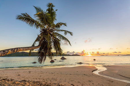 Sunrise in Seychelles. Anse Boudin, Praslin island, Seychelles, Africa Foto de stock - Con derechos protegidos, Código: 879-09189131