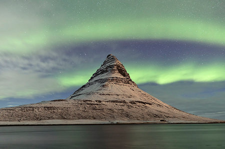 Northen Lights over Kirkjufell mountains, Vesturland, Western Iceland, Europe Stock Photo - Rights-Managed, Code: 879-09189347