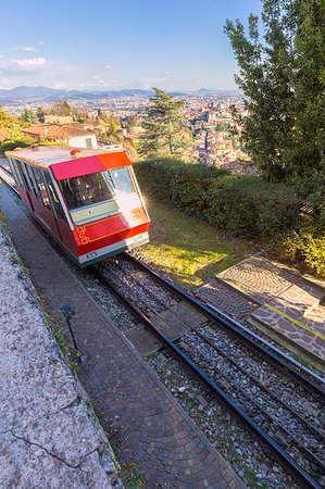 Funicular of San Vigilio with the upper town in the background. Bergamo, Lombardy, Italy. Stock Photo - Rights-Managed, Code: 879-09189558