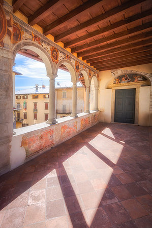 simsearch:879-09190888,k - Cloister at the Town Hall of Clusone, Val Seriana, Bergamo province, Lombardy, Italy. Stock Photo - Rights-Managed, Code: 879-09189664