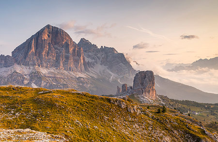 sunrise in the alps - Tofane and Cinque Torri groups at dawn, Cortina d'Ampezzo, Belluno district, Veneto, Italy Stock Photo - Rights-Managed, Code: 879-09189739