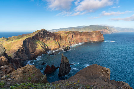 simsearch:879-09190103,k - Rocks and cliffs on the Atlantic Ocean at Point of St Lawrence. Canical, Machico district, Madeira region, Portugal. Stock Photo - Rights-Managed, Code: 879-09190022