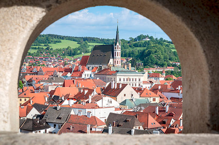 Cesky Krumlov, South Bohemia, Czech Republic, Europe, view of the city from a vindow in the Krumlov castle Stockbilder - Lizenzpflichtiges, Bildnummer: 879-09190623