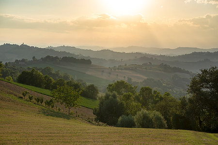 simsearch:879-09190817,k - Montotto, Monterubbiano, province of Fermo, Marche, Italy, Europe. Hazy sunset in the hills around the village of Petritoli Photographie de stock - Rights-Managed, Code: 879-09190815