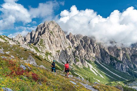 Misurina, Dolomites, province of Belluno, Veneto, Italy. Hike to the refuge Fonda Savio in the Cadini mountain group Stock Photo - Rights-Managed, Code: 879-09190838