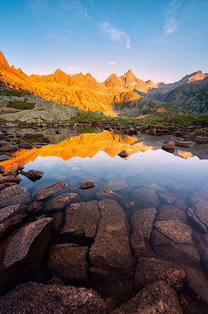 simsearch:879-09191099,k - Sunrise on the tops of the Presanella, Adamello Brenta natural park, Trentino Alto Adige, Italy. Stock Photo - Rights-Managed, Code: 879-09191098