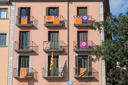 Catalan independence flags hanging from balconies, Girona, Catalonia, Spain Stock Photo - Rights-Managed, Code: 879-09191262