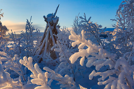 Typical frozen Sami tent near Kilpisjärvi, Lapland, Finland, Europe Stock Photo - Rights-Managed, Code: 879-09191517