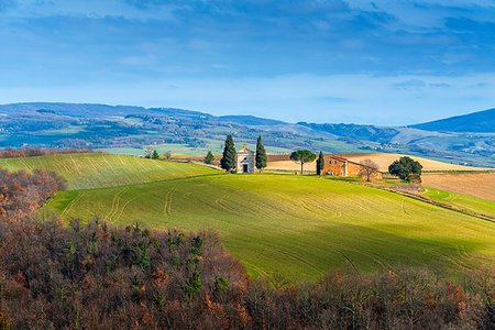 Chapel of the Madonna of Vitaleta in spring season Europe, Italy, Tuscany, Siena province, San Quirico municipality Stock Photo - Rights-Managed, Code: 879-09191595