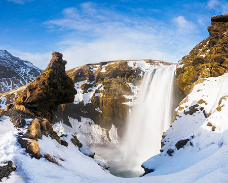 snow - Skogafoss waterfall, Skogaa, Iceland Stock Photo - Rights-Managed, Code: 879-09191753