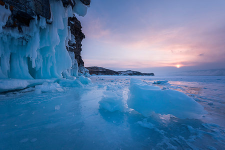 Pieces of ice at sunset at lake Baikal, Irkutsk region, Siberia, Russia Stock Photo - Rights-Managed, Code: 879-09191817