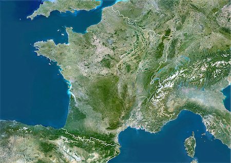 Vue satellite de la France et ses environs Photographie de stock - Rights-Managed, Code: 872-06054004