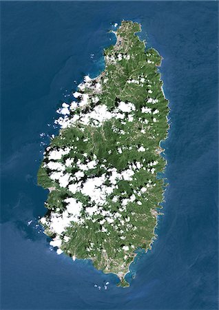 ste lucie - Saint Lucia, True Image Satellite couleur. Sainte-Lucie, image satellite de couleur vraie prise le 16 octobre 2000, par le satellite LANDSAT 7. Photographie de stock - Rights-Managed, Code: 872-06054048