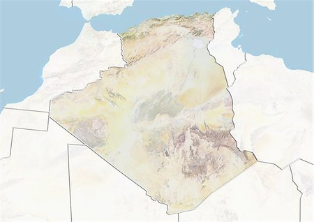 simsearch:872-06054071,k - Algeria, Relief Map With Border and Mask Foto de stock - Con derechos protegidos, Código: 872-06054068