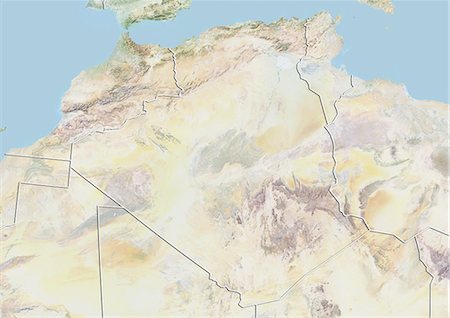 simsearch:872-06054503,k - Algeria, Relief Map With Border Foto de stock - Con derechos protegidos, Código: 872-06054069