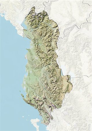 Albania, Relief Map With Border and Mask Foto de stock - Con derechos protegidos, Código: 872-06054062