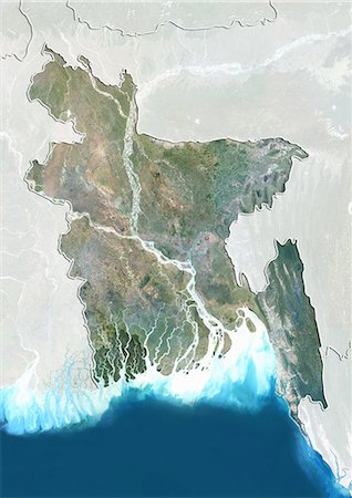 Bangladesh, True Colour Satellite Image With Border and Mask Foto de stock - Con derechos protegidos, Código: 872-06054122