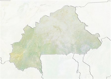 Burkina Faso, Relief Map With Border and Mask Stock Photo - Rights-Managed, Code: 872-06054178