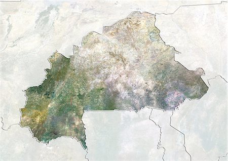 Burkina Faso, True Colour Satellite Image With Border and Mask Foto de stock - Con derechos protegidos, Código: 872-06054180