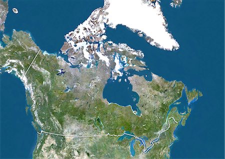 Canada, True Colour Satellite Image With Border Stock Photo - Rights-Managed, Code: 872-06054203