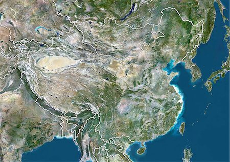 simsearch:872-06054623,k - China, True Colour Satellite Image With Border Stock Photo - Rights-Managed, Code: 872-06054225