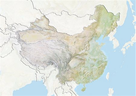 Chine, carte de Relief avec bordure et masque Photographie de stock - Rights-Managed, Code: 872-06054220
