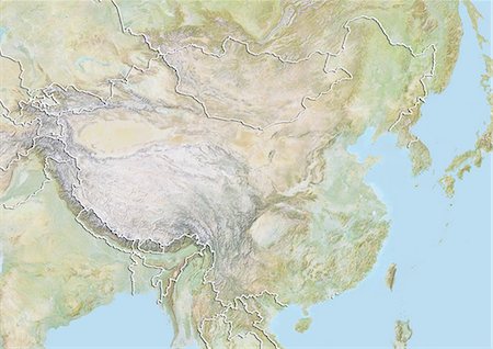 simsearch:872-06054503,k - China, Relief Map With Border Foto de stock - Con derechos protegidos, Código: 872-06054221